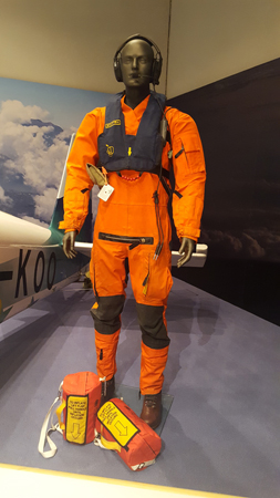 Due to cold temperature, an immersion suit, a life jacket, a headset and a pack of life raft were required to increase the chance of survival in case of ditching in the cold water