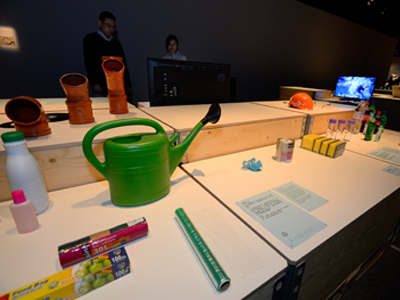 Daily items made by different kinds of plastic are displayed
